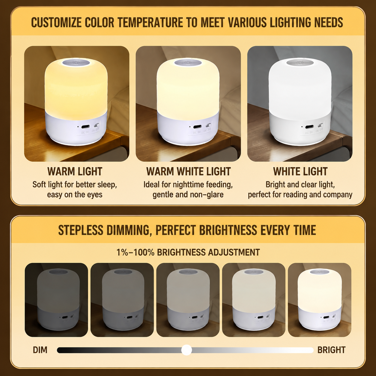 Portable Rechargeable Touch Night Light – 3 Color LED Lamp with Adjustable Brightness for Bedroom & Camping - Image 4